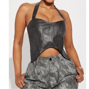 FAUX LEATHER TOP CHARCOAL SIZE LARGE